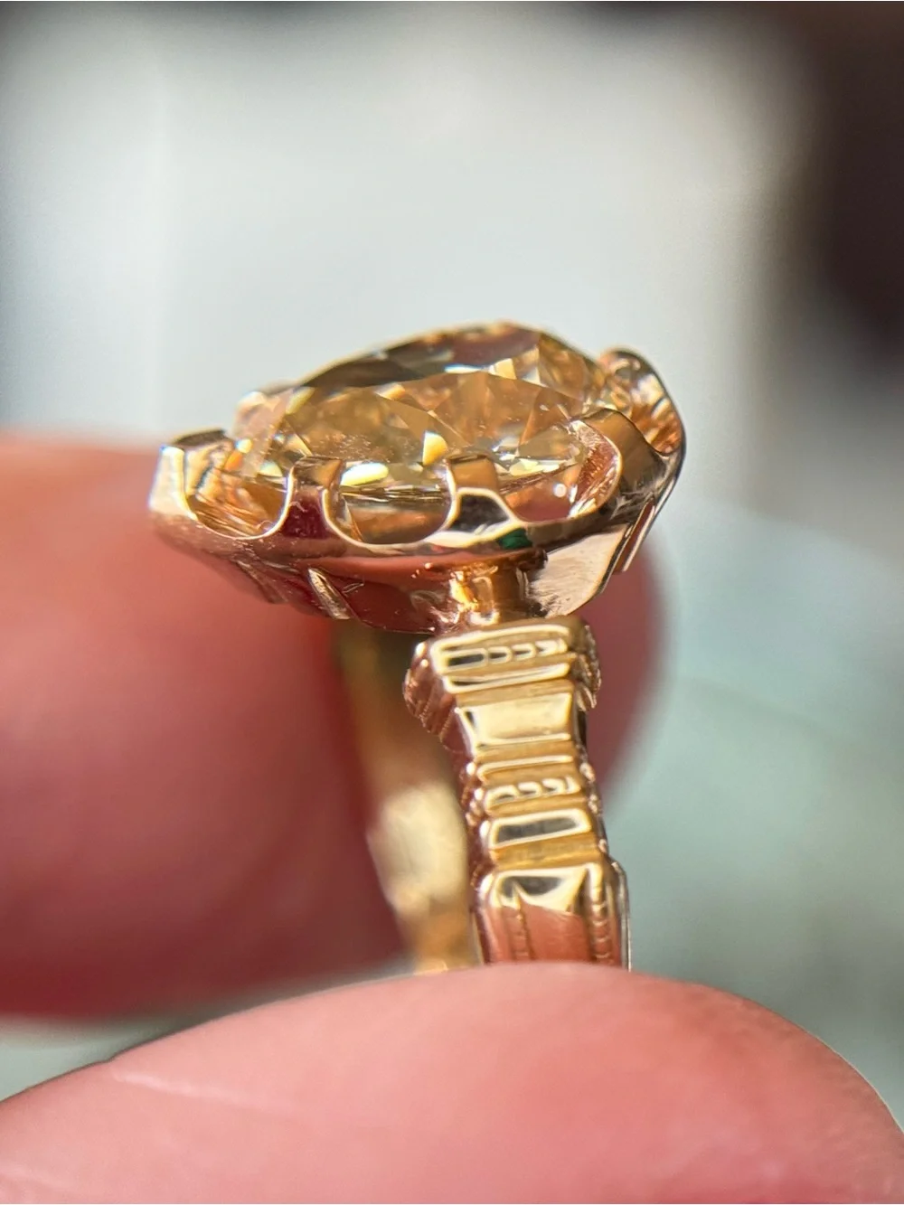 2.14 carat GIA Fancy Yellow-Brown Antique Cut Pear Natural Diamond Ring